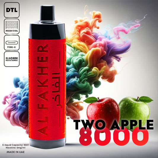 Al Fakher Crown Bar Vape 8000 Puffs Two Apple Liquid